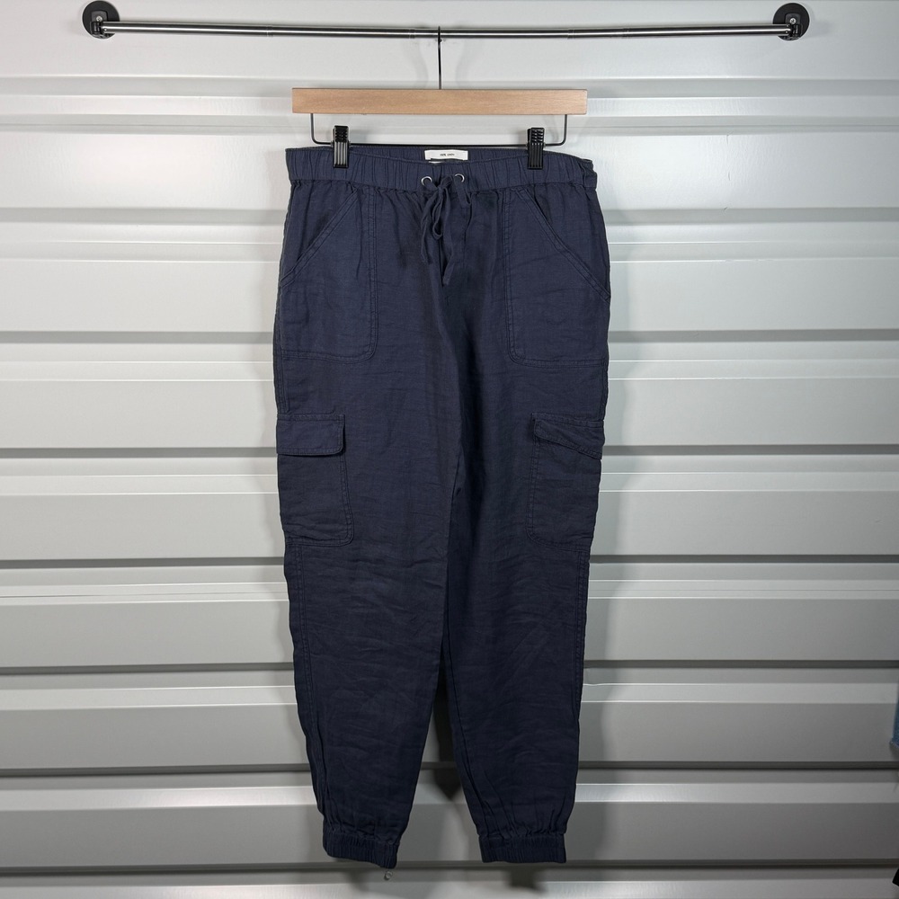 Nicole Miller New York Navy Blue 100% Linen Cargo‎ Jogger Pants Womens Small